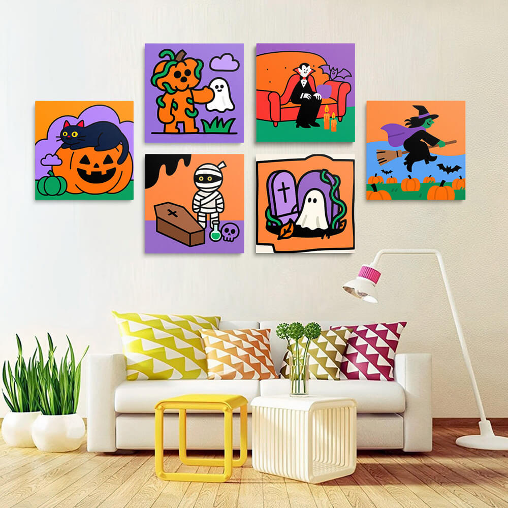 A Joyful Halloween 6 Pieces Mini Paint by Numbers