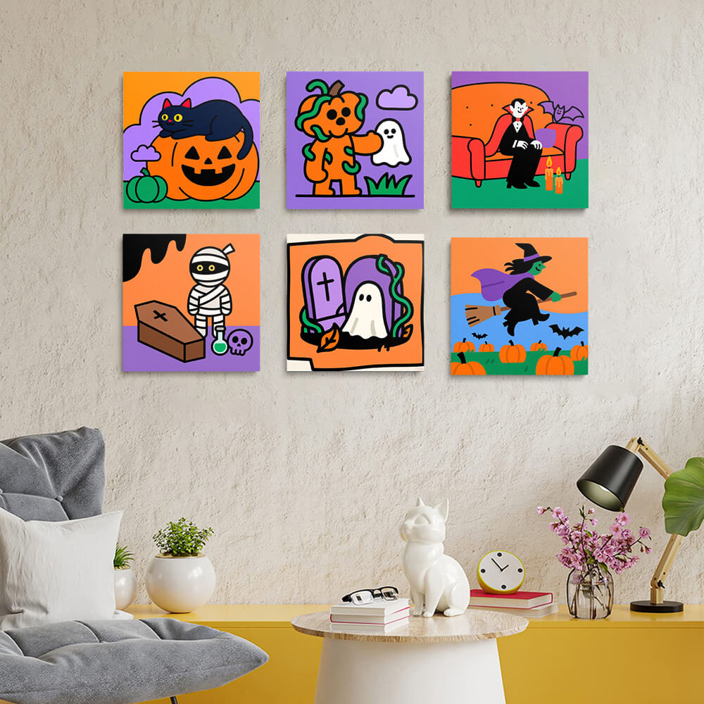 A Joyful Halloween 6 Pieces Mini Paint by Numbers