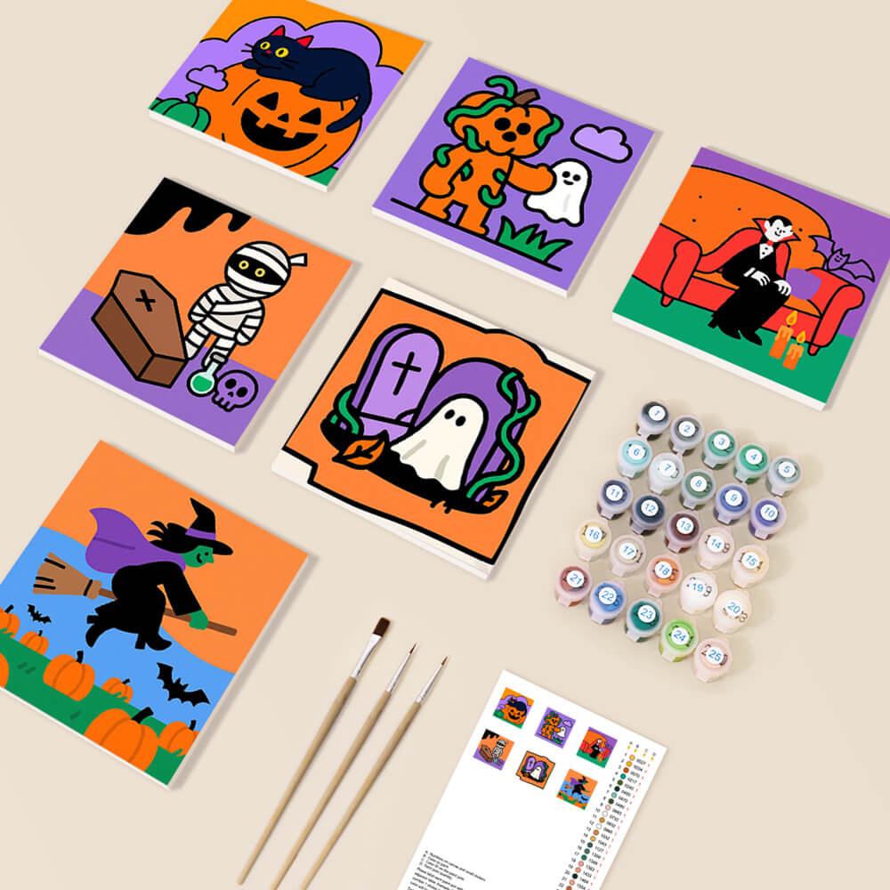 A Joyful Halloween 6 Pieces Mini Paint by Numbers