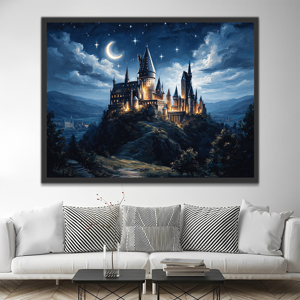 A Mountain Castle under the Stars Paint by Numbers