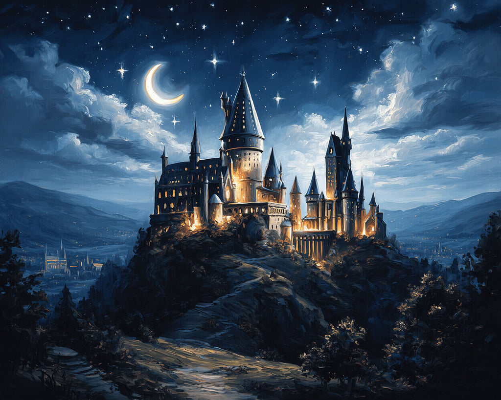 A Mountain Castle under the Stars Paint by Numbers