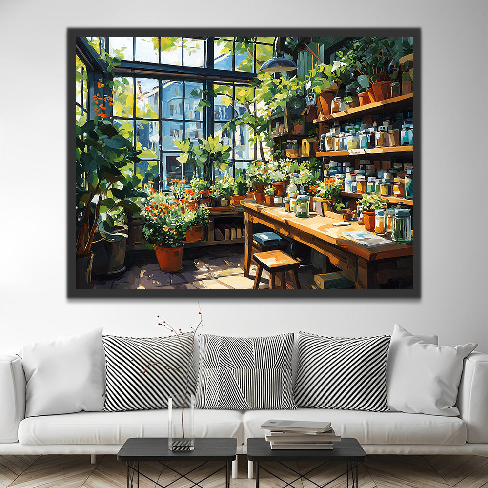 A Paint Storage Room filled with Green Plants Paint by Numbers