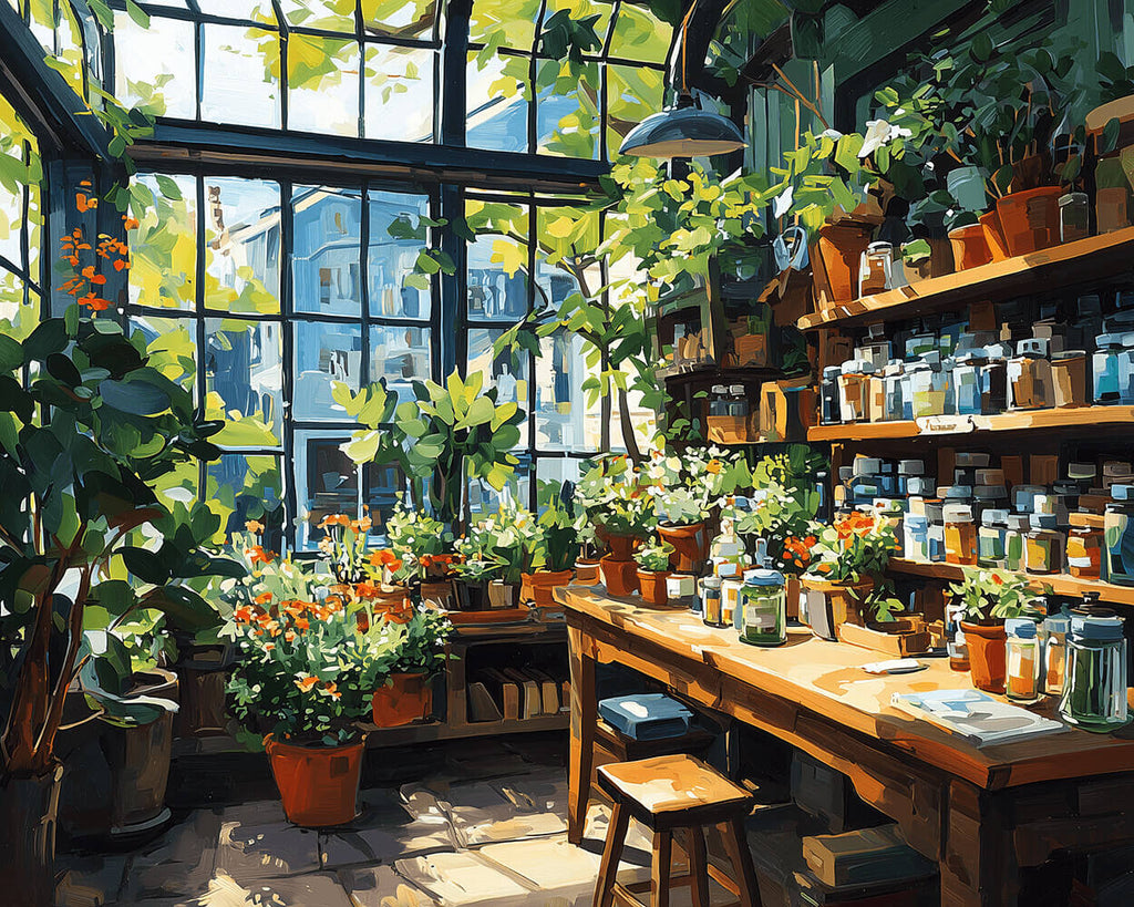 A Paint Storage Room filled with Green Plants Paint by Numbers