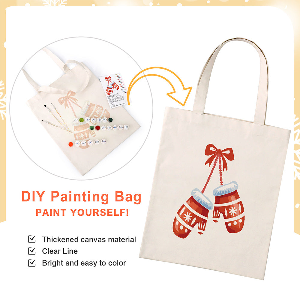 A Pair of Christmas Gloves Canvas Tote Bag Paint by Numbers