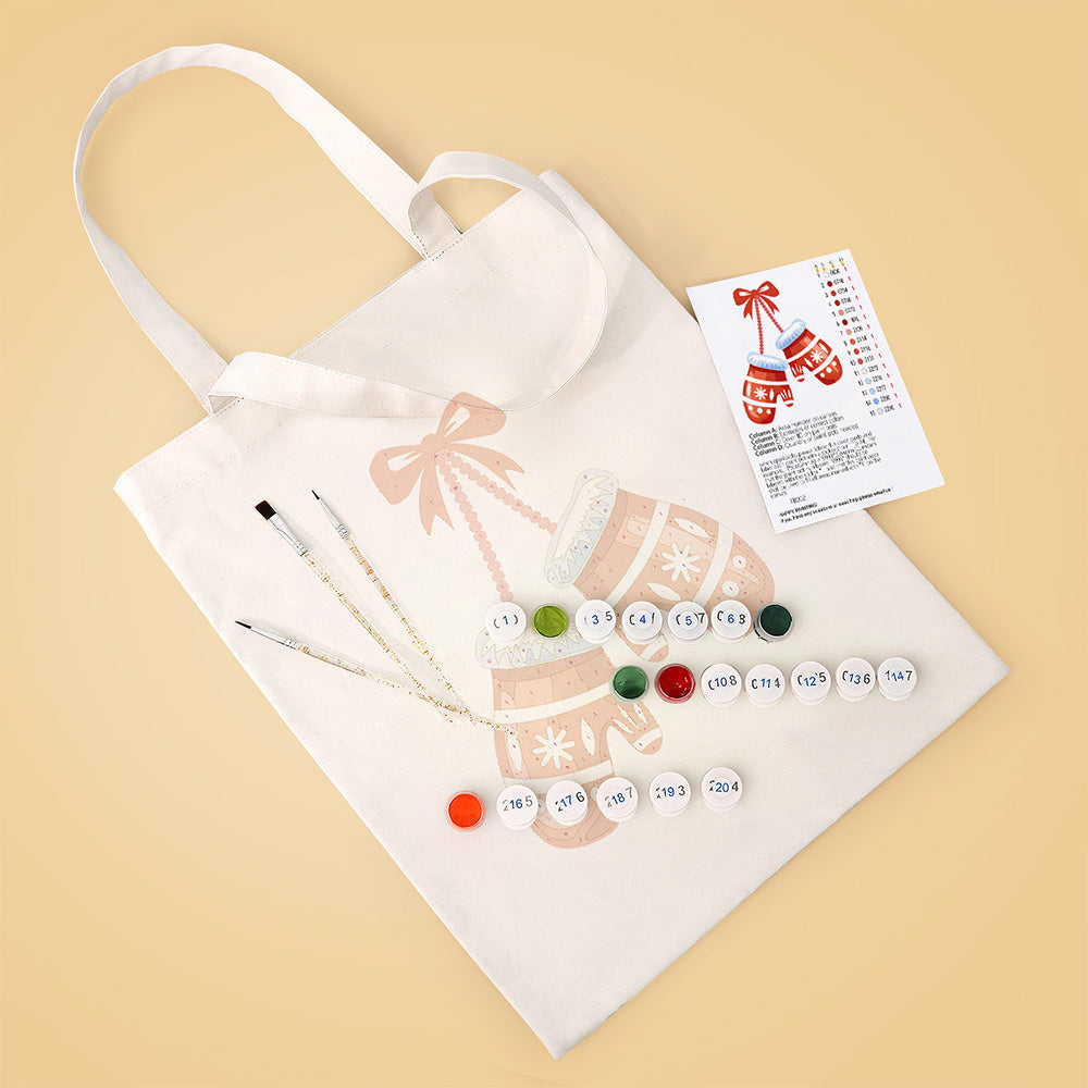 A Pair of Christmas Gloves Canvas Tote Bag Paint by Numbers