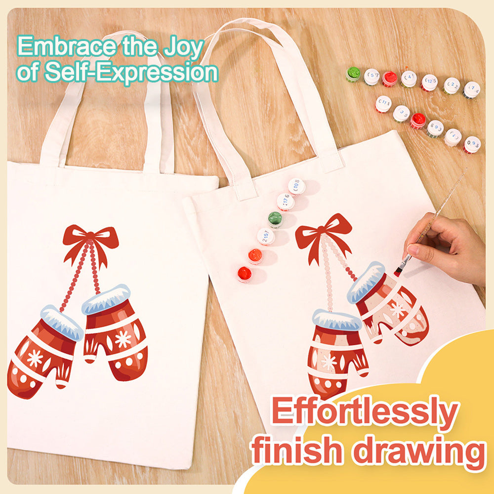 A Pair of Christmas Gloves Canvas Tote Bag Paint by Numbers
