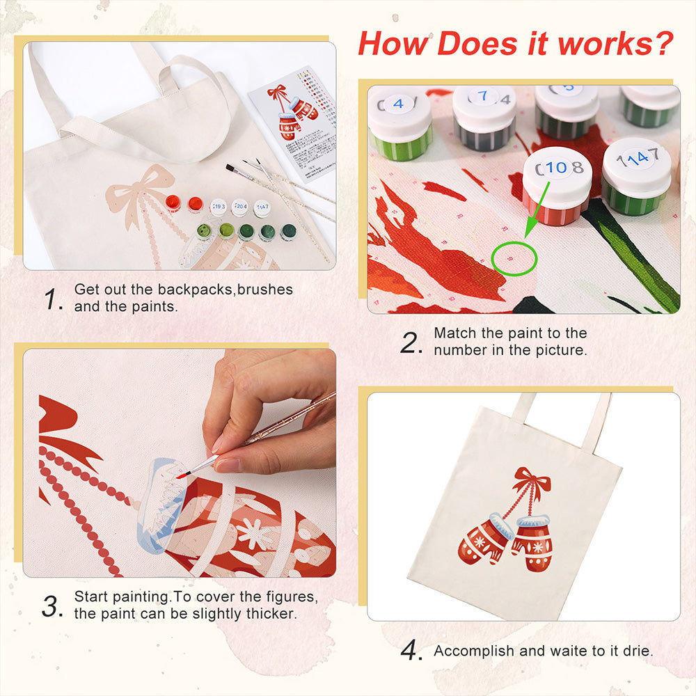 A Pair of Christmas Gloves Canvas Tote Bag Paint by Numbers