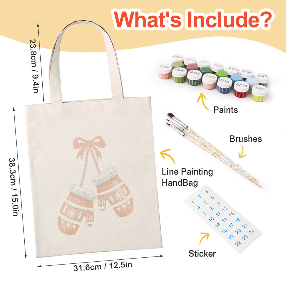 A Pair of Christmas Gloves Canvas Tote Bag Paint by Numbers