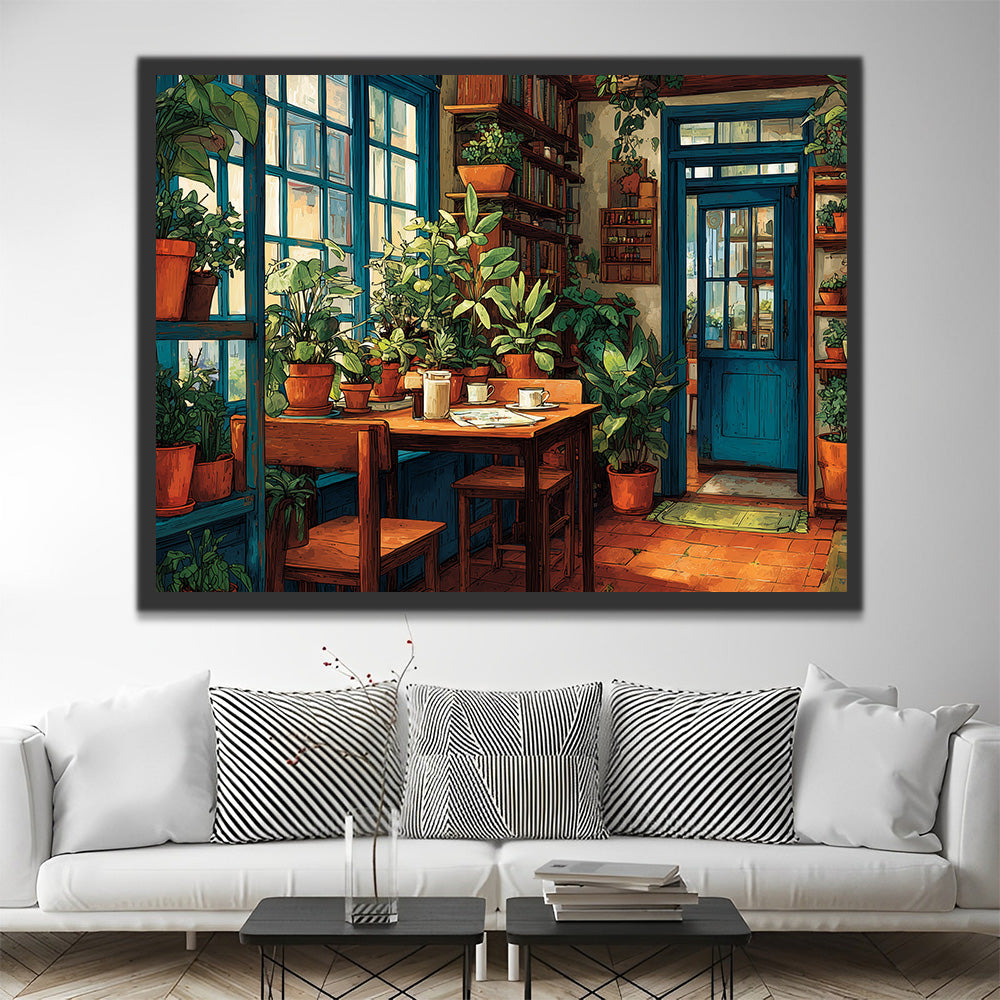 A Room filled with Green Potted Plants Paint by Numbers