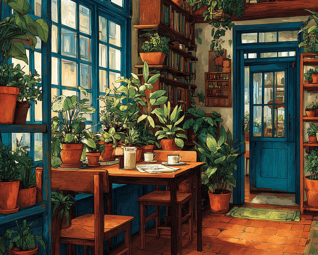 A Room filled with Green Potted Plants Paint by Numbers