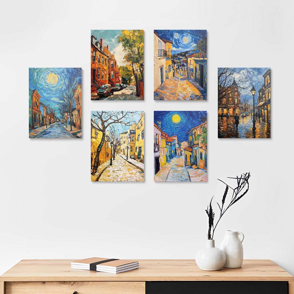 A Van Gogh-Style Town 6 Pieces Mini Paint by Numbers