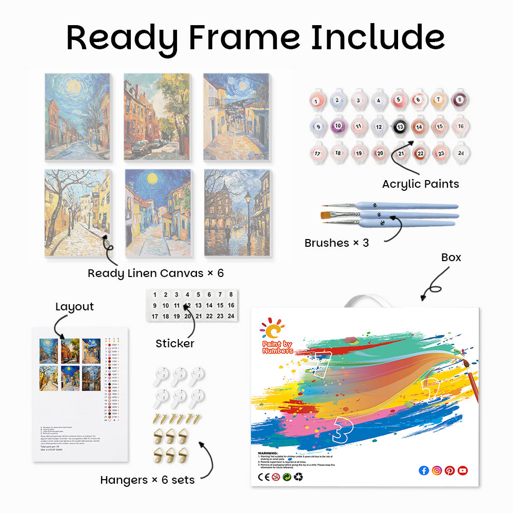 A Van Gogh-Style Town 6 Pieces Mini Paint by Numbers