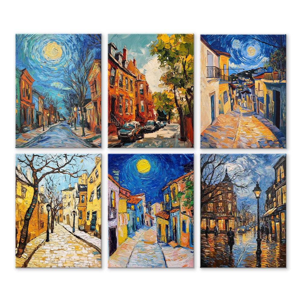 A Van Gogh-Style Town 6 Pieces Mini Paint by Numbers