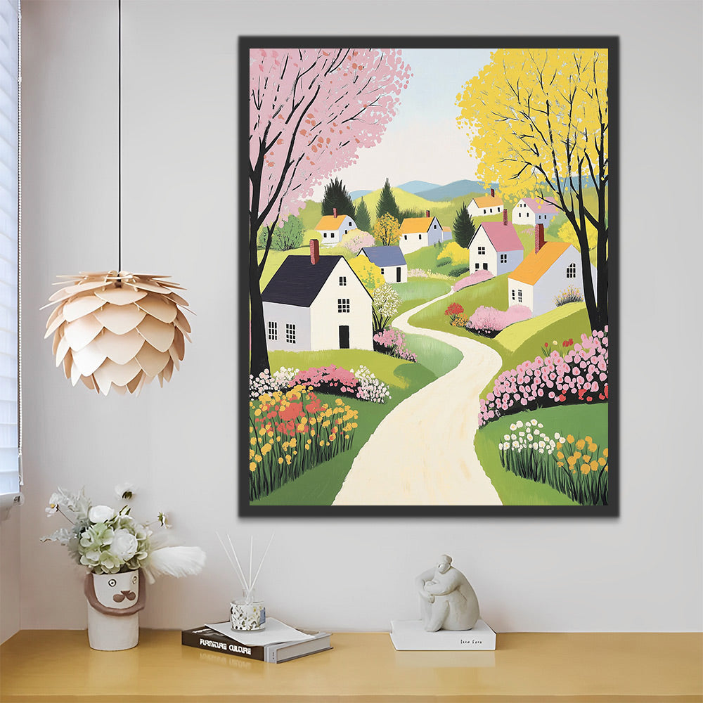 A Vibrant Village in Spring Paint by Numbers