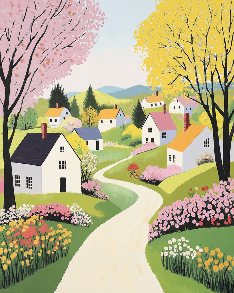 A Vibrant Village in Spring Paint by Numbers