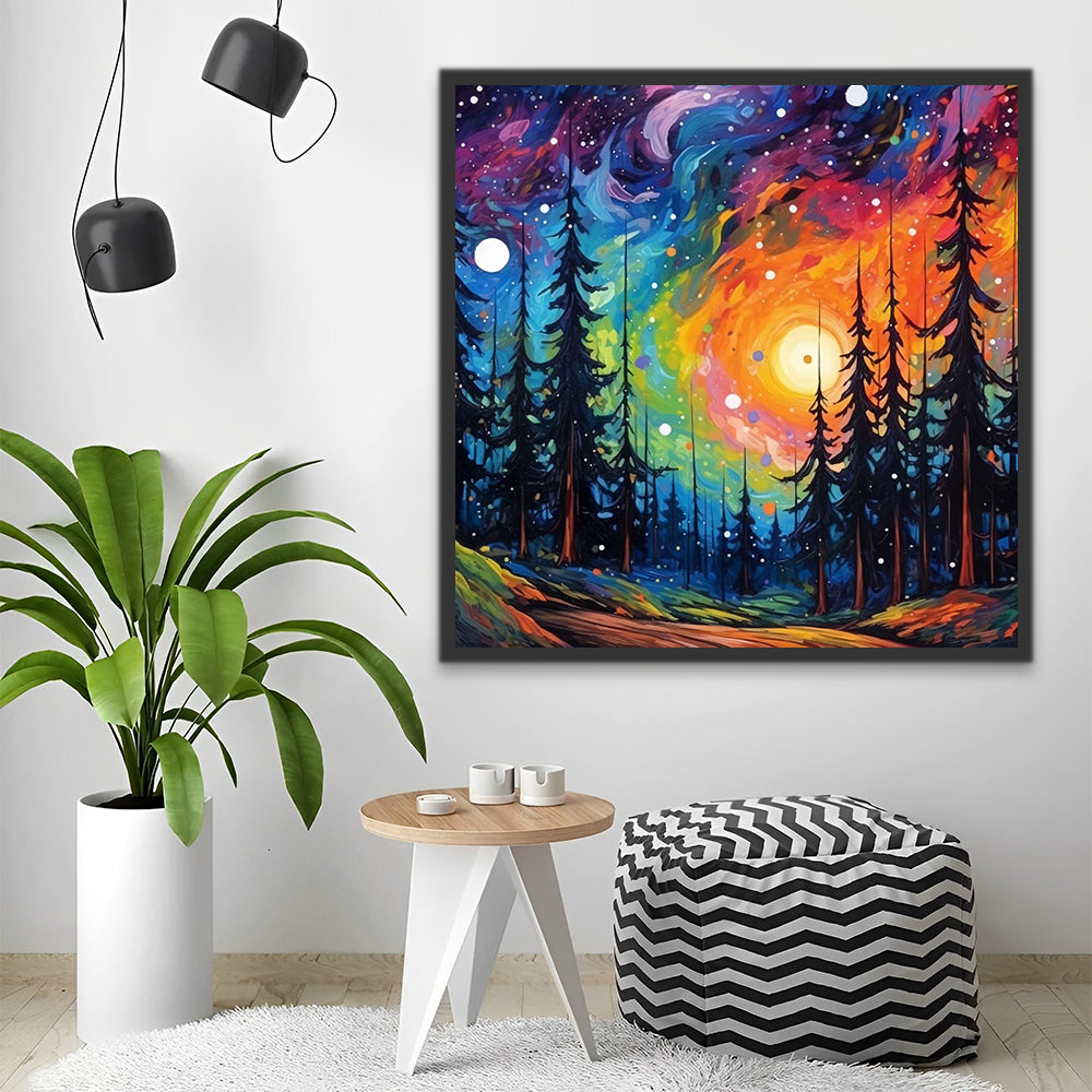 Abstract Forest and Starry Sky Paint by Numbers