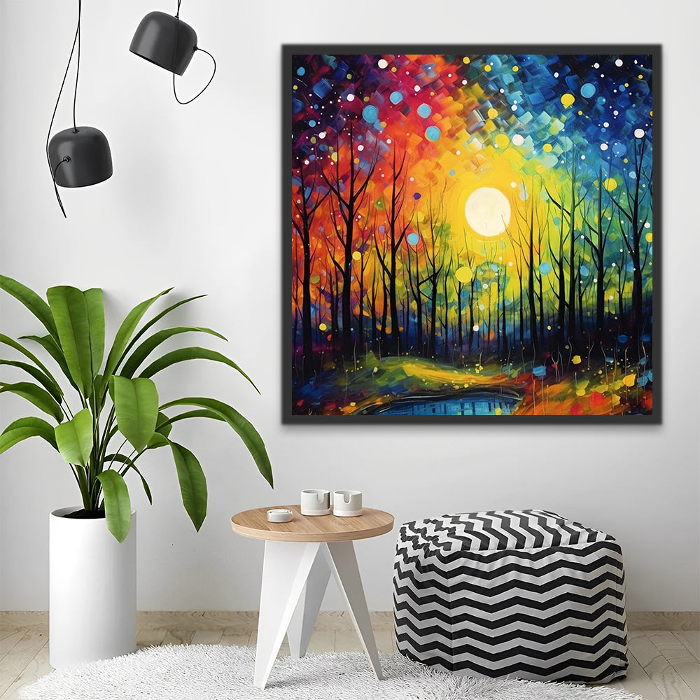 Abstract Moon and Trees Paint by Numbers