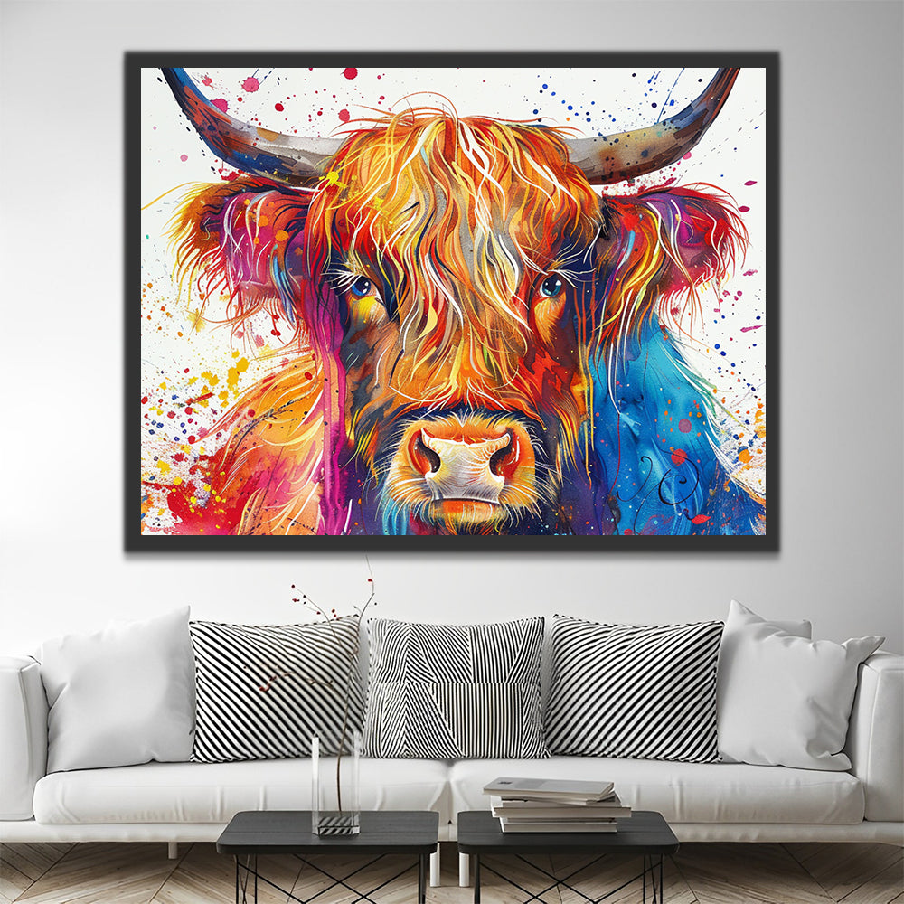 Abstract Watercolor Highland Cow Paint by Numbers