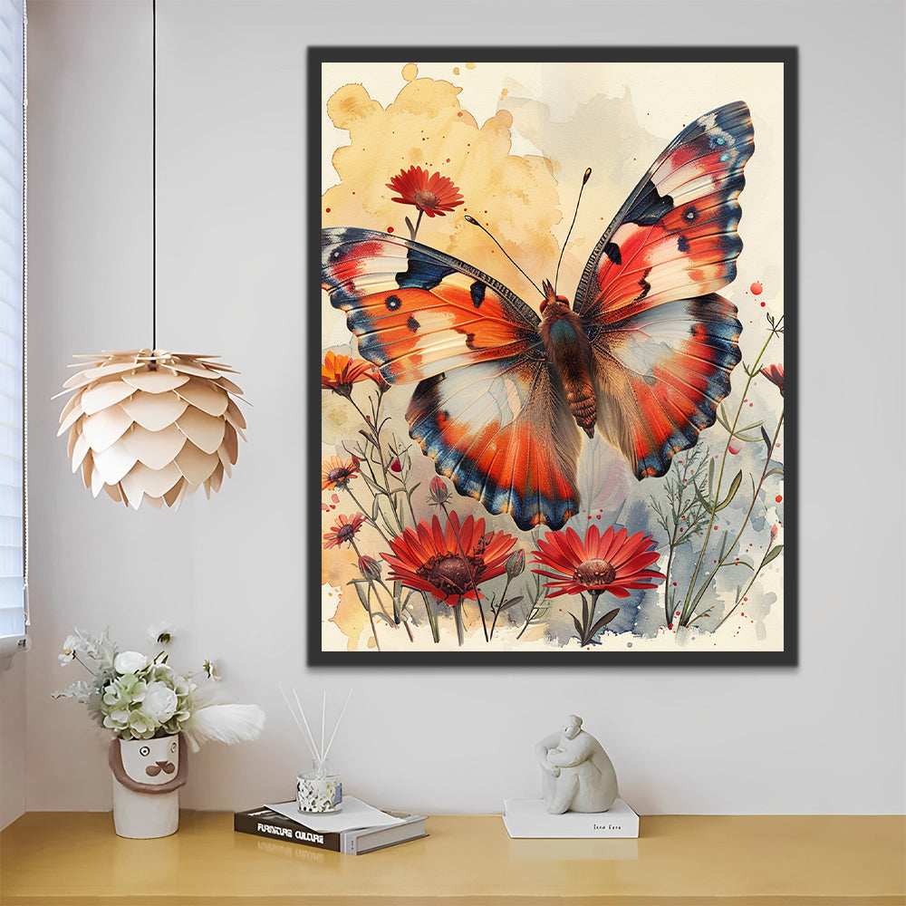 Abstract Watercolor Red Butterfly Paint by Numbers