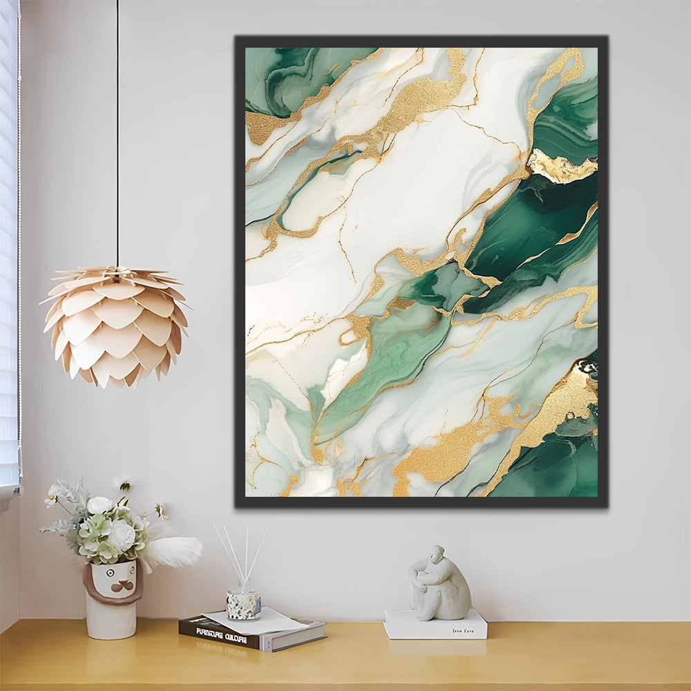 Abstract White Green Gold Paint by Numbers