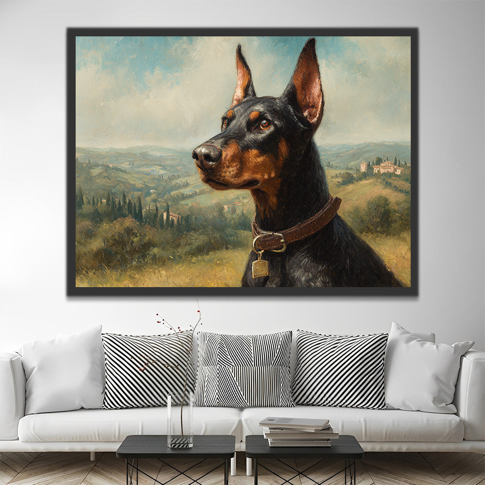 Alert Doberman Pinscher in the Countryside Paint by Numbers