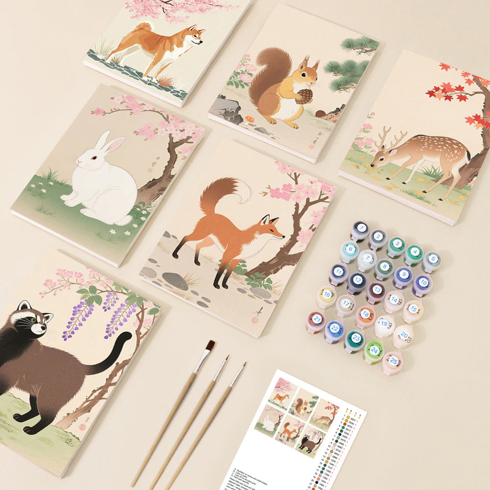 Animals under the Blossoming Trees 6 Pieces Mini Paint by Numbers