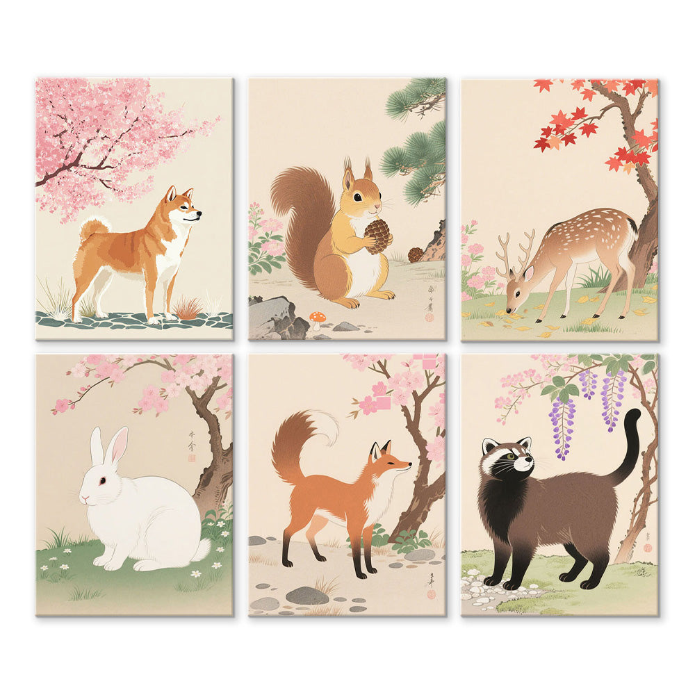 Animals under the Blossoming Trees 6 Pieces Mini Paint by Numbers