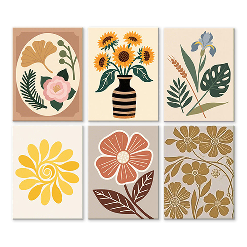 Autumn Flowers and Leaves 6 Pieces Mini Paint by Numbers