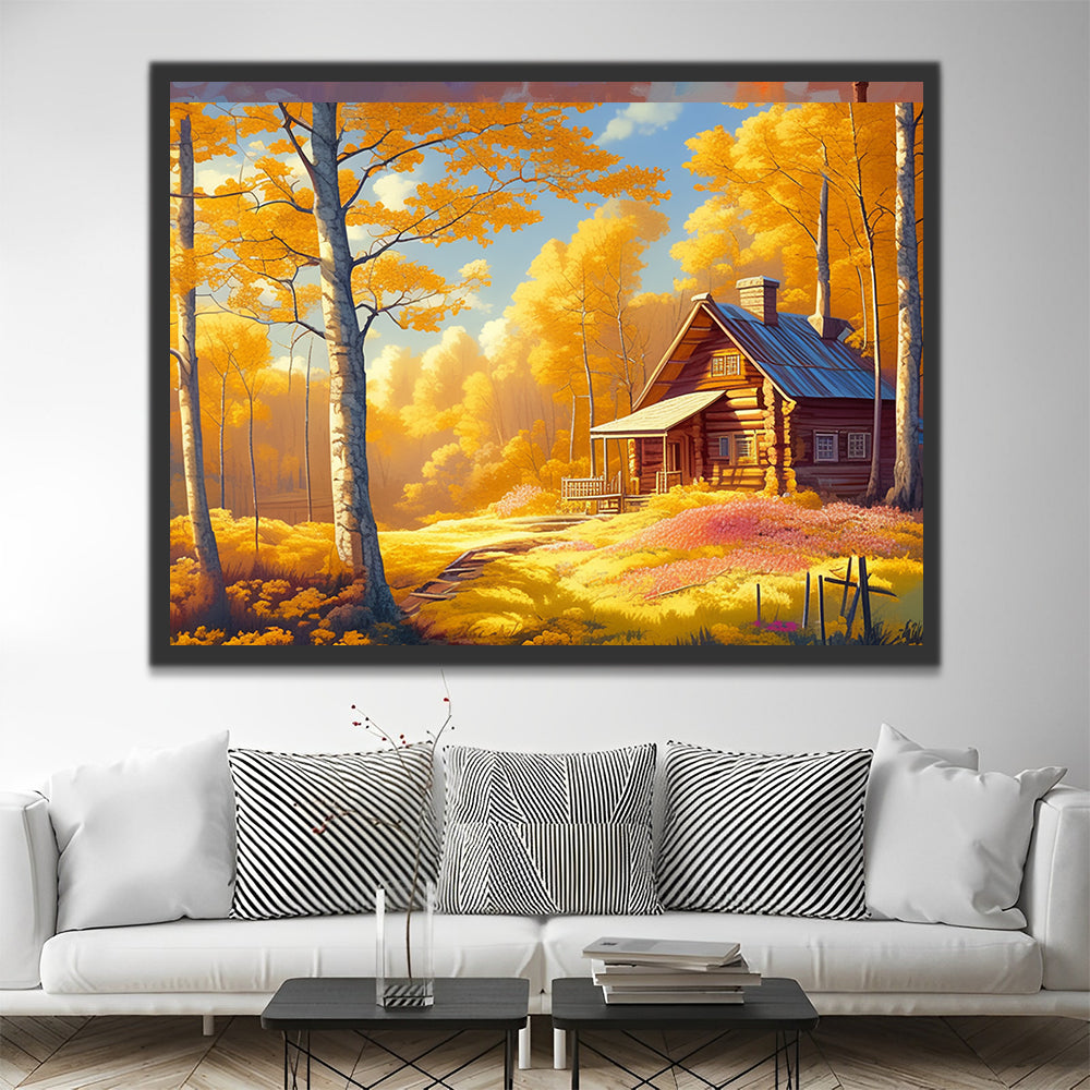 Autumn Forest Cabin Paint by Numbers