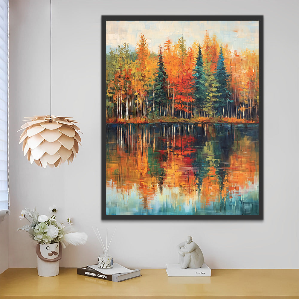 Autumn Forest Reflection Paint by Numbers