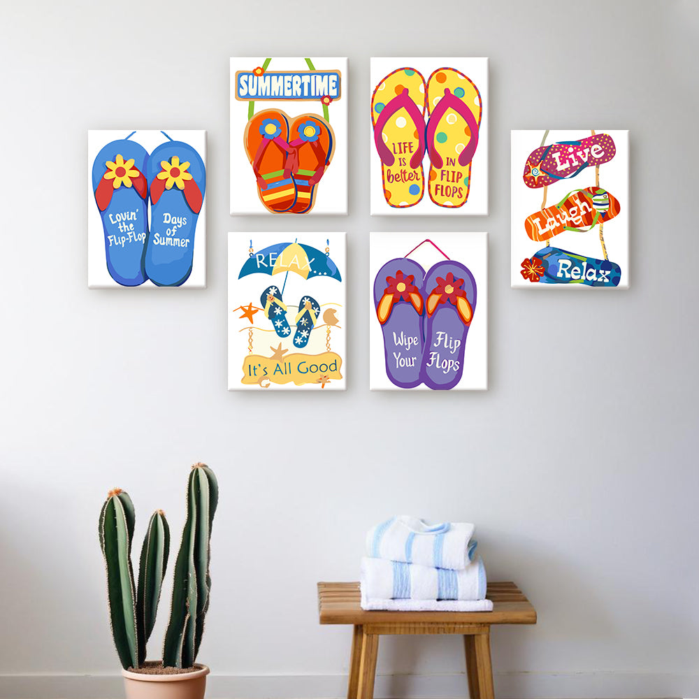 Beach Flip-Flops 6 Pieces Mini Paint by Numbers