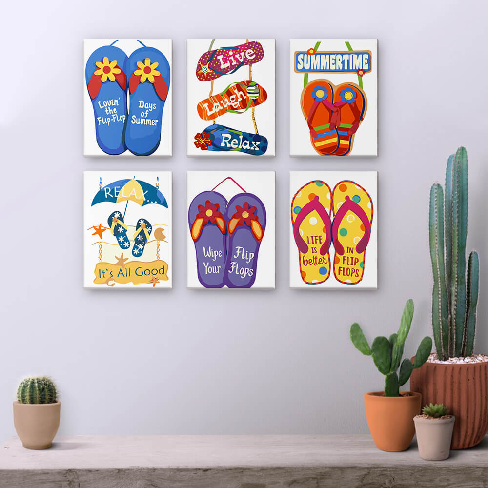 Beach Flip-Flops 6 Pieces Mini Paint by Numbers