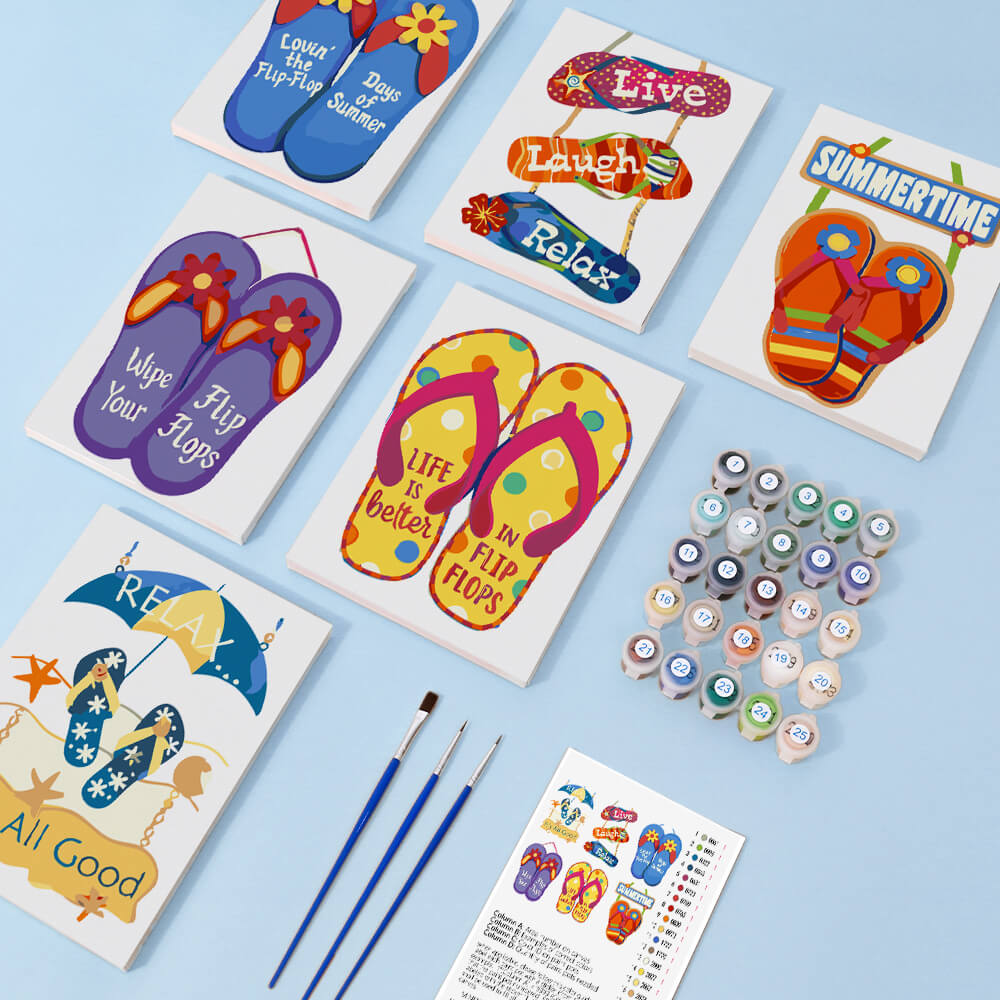 Beach Flip-Flops 6 Pieces Mini Paint by Numbers