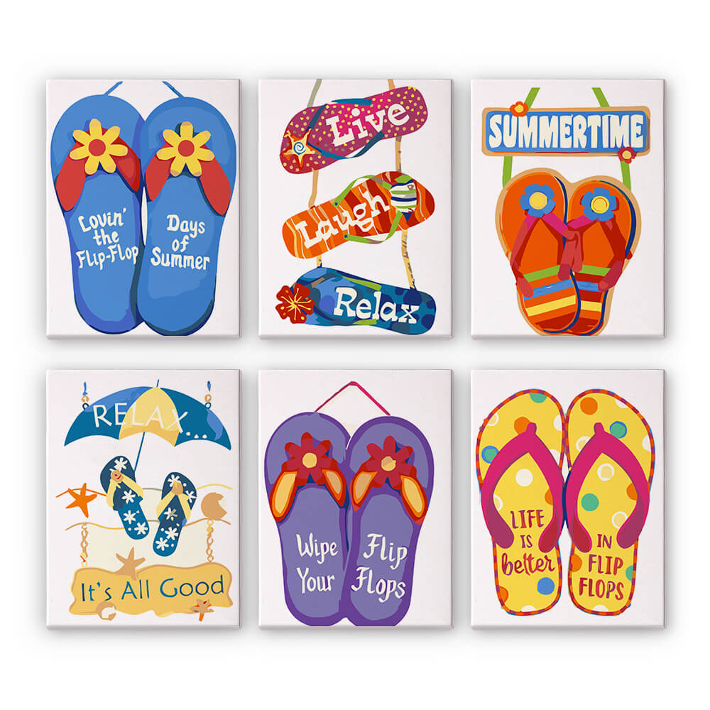 Beach Flip-Flops 6 Pieces Mini Paint by Numbers