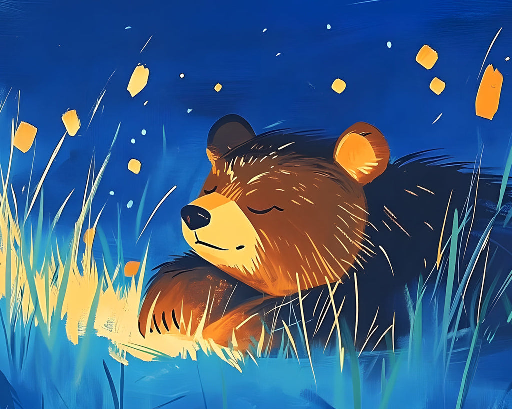 Bear Sleeping among the Grass Paint by Numbers