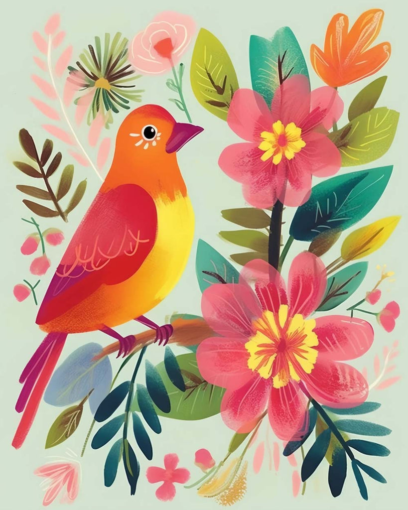 Beautiful Bird and Flowers Paint by Numbers for Kids