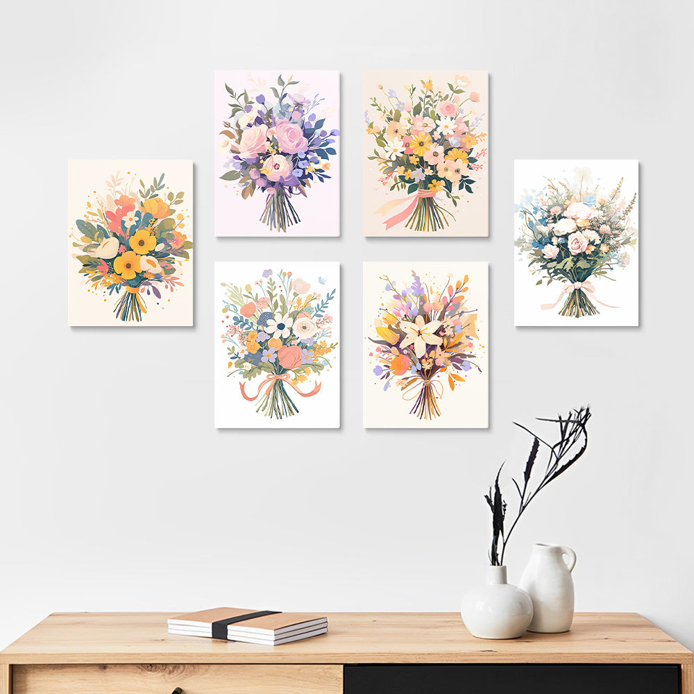 Beautiful Flower Bouquets 6 Pieces Mini Paint by Numbers
