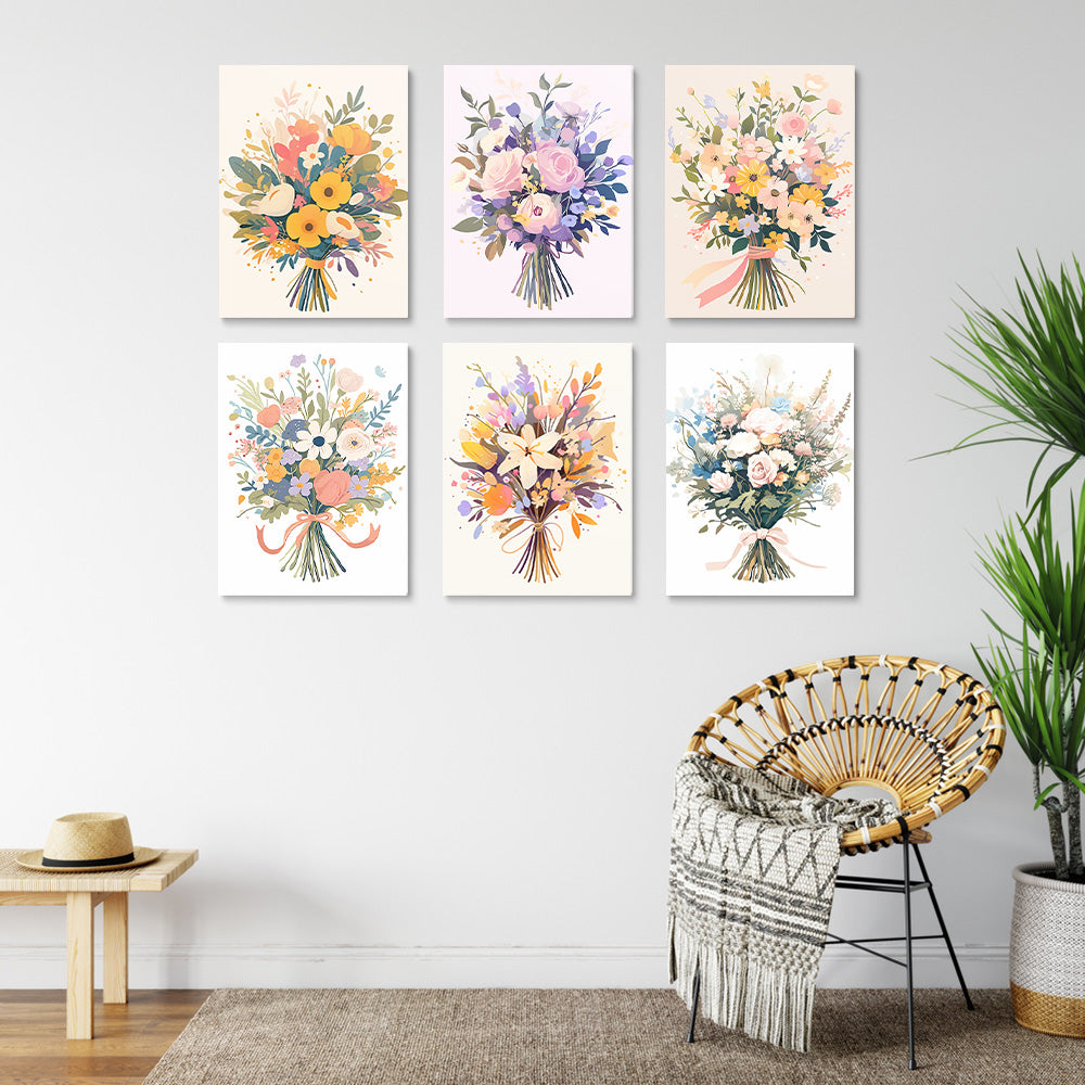 Beautiful Flower Bouquets 6 Pieces Mini Paint by Numbers