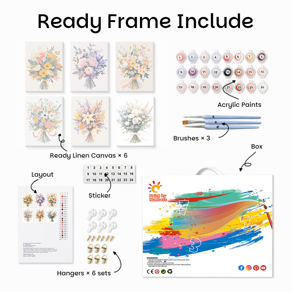 Beautiful Flower Bouquets 6 Pieces Mini Paint by Numbers