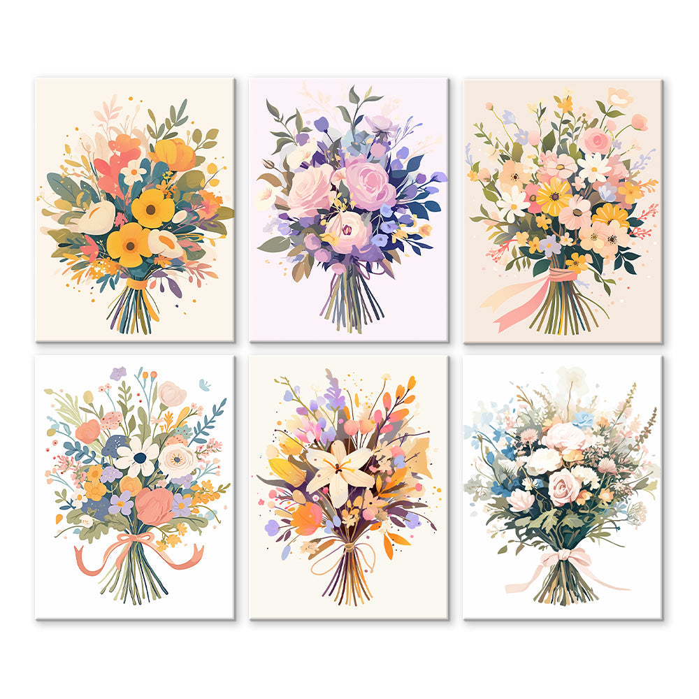 Beautiful Flower Bouquets 6 Pieces Mini Paint by Numbers