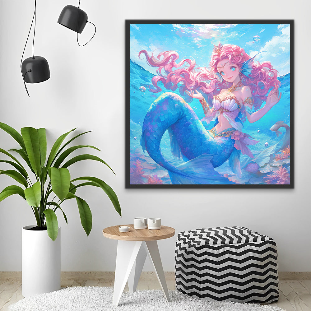 Beautiful Mermaid and Blue Sea Paint by Numbers