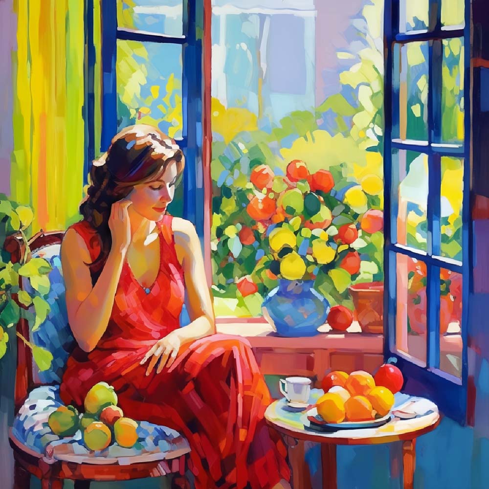 Beauty and Fruit by the Window Paint by Numbers