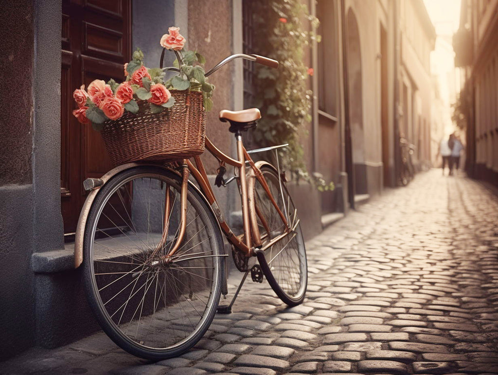 Bicycle with Flowers in the Alley Paint by Numbers