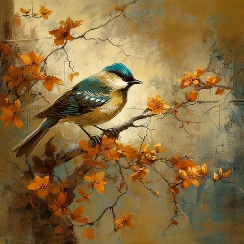 Bird on Flower Branch Paint by Numbers