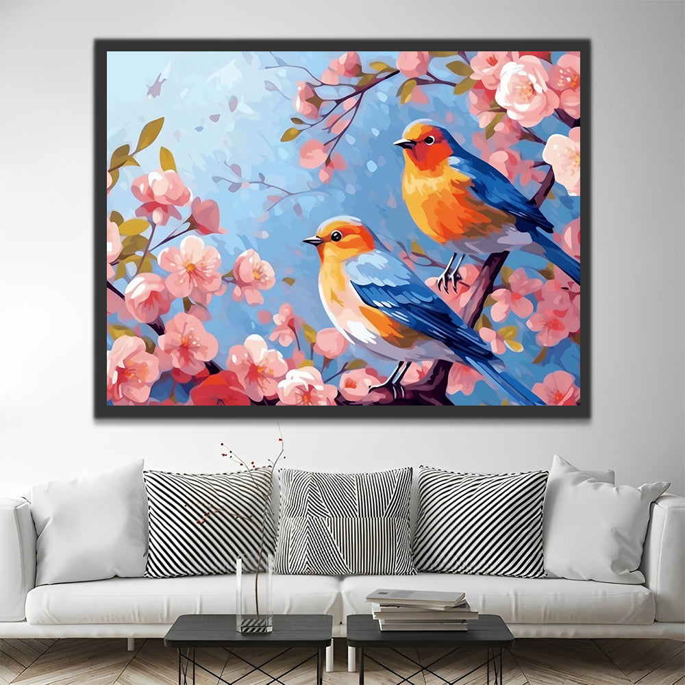 Birds and Pink Flowers Paint by Numbers