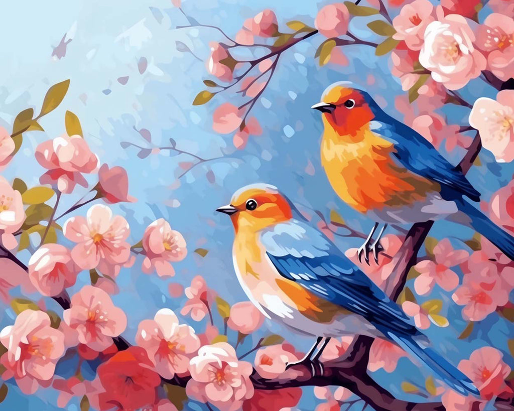 Birds and Pink Flowers Paint by Numbers