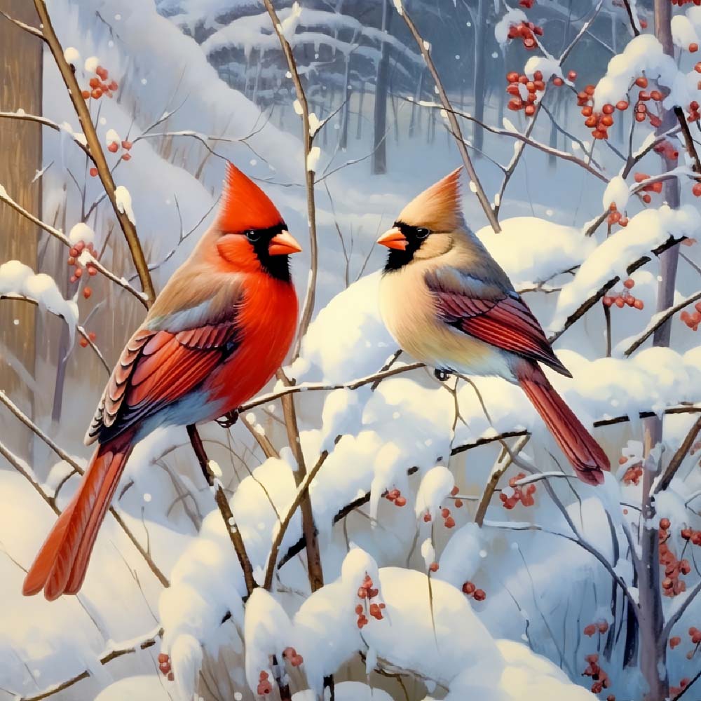 Birds and Snow Paint by Numbers