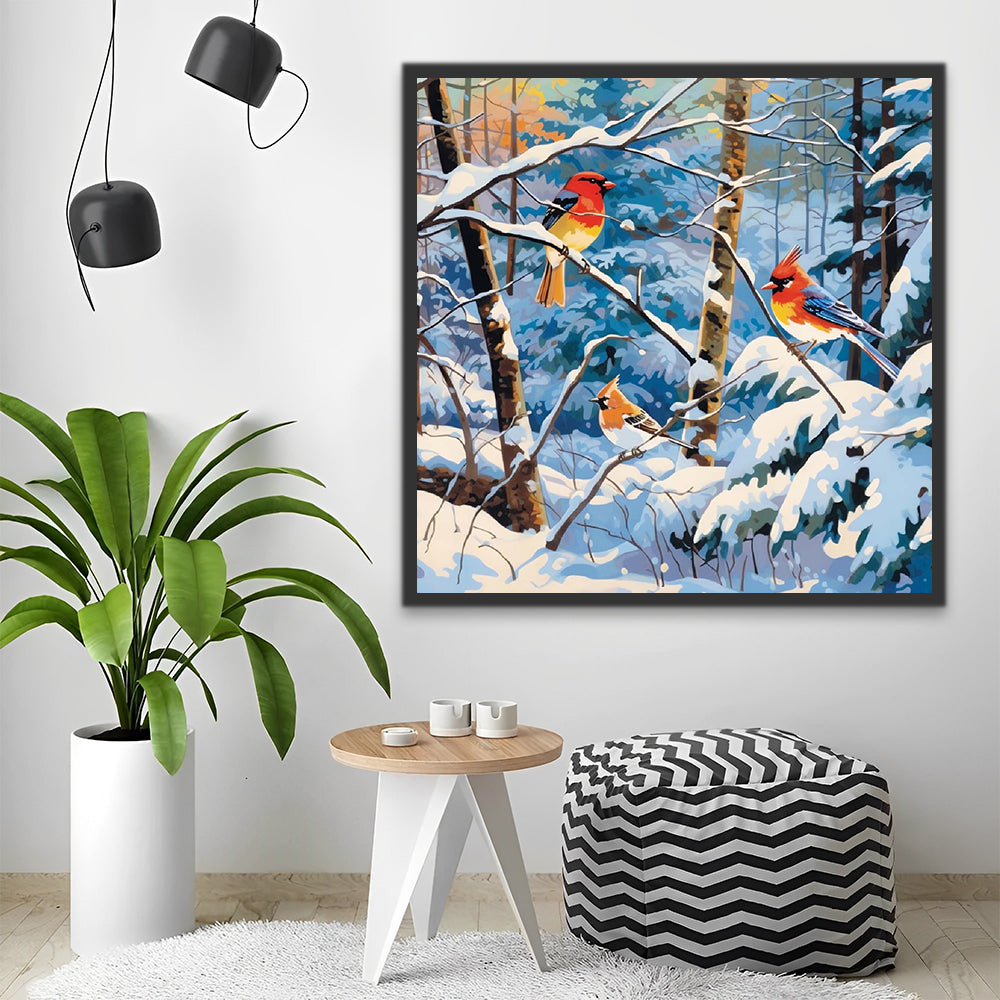 Birds on Snow Branch Paint by Numbers