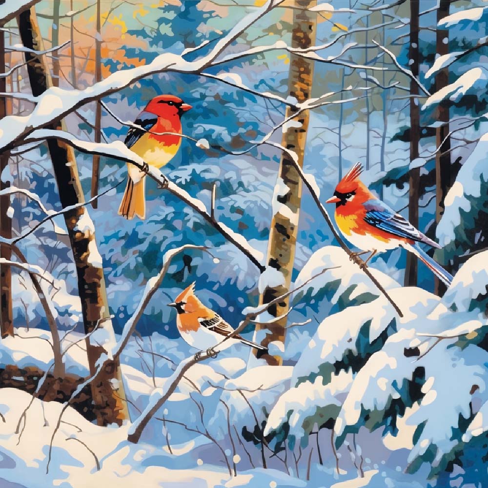 Birds on Snow Branch Paint by Numbers