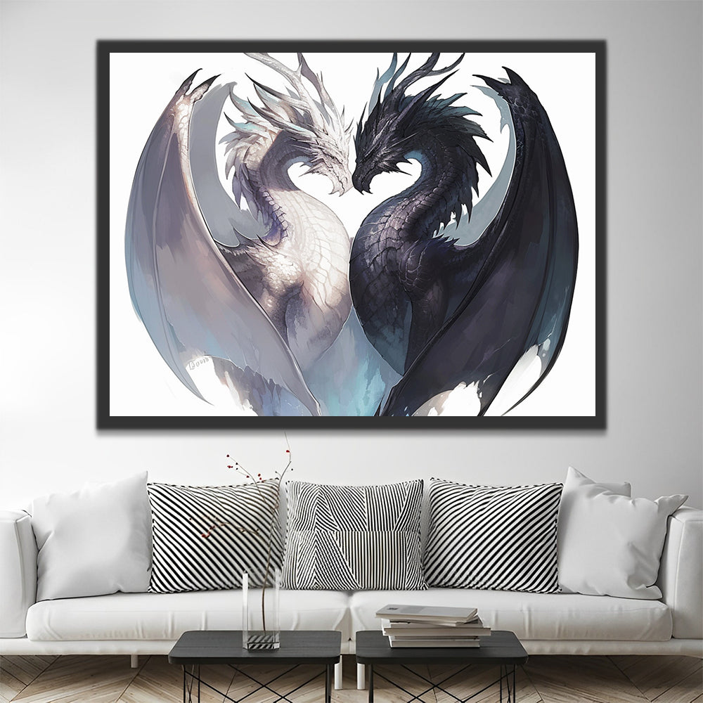 Black and White Dragons Paint by Numbers